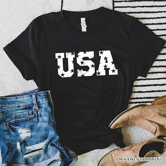 USA Block Letters T-Shirt, Vintage Patriotic Tee for Independence Day