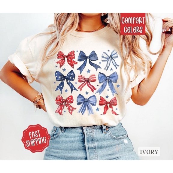 USA Bow Shirt – Coquette America Bow Tee – Patriotic July 4th Memorial Day Election Shirt