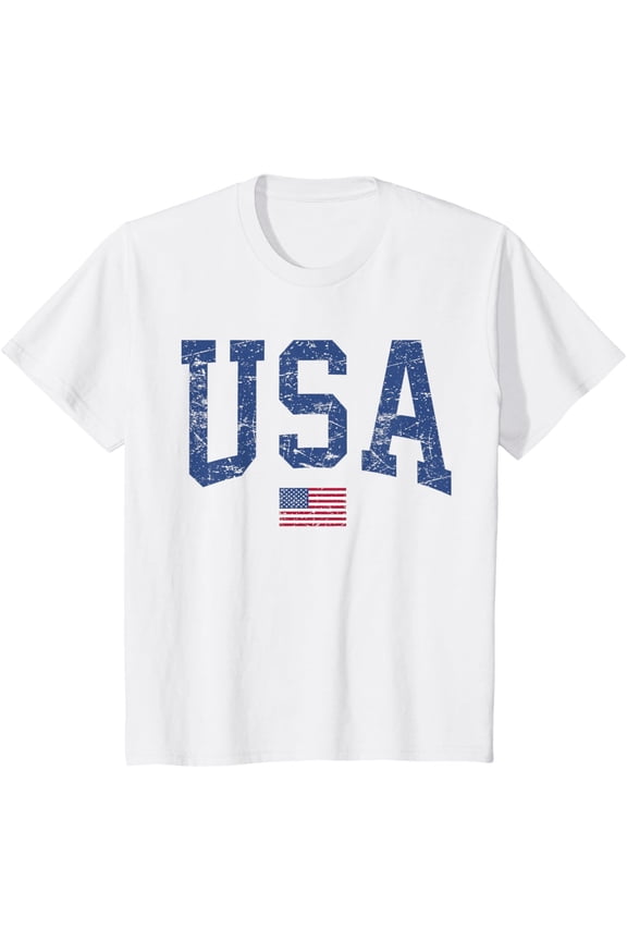 USA Boy Kids Patriotic American Flag Distressed T-Shirt