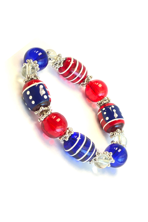 USA Bracelet, Red White Blue Americana Beaded Bracelet, 4th Of July Bracelets For Women, Brithday Christmas Gift, 1 pc