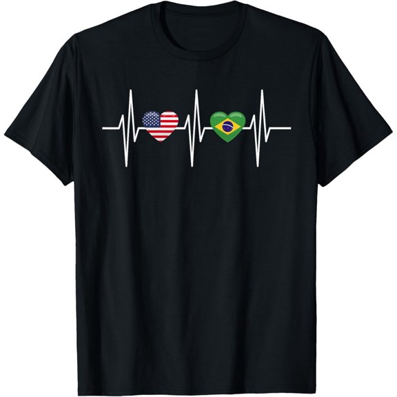 USA Brazil Shirt Heartbeat America Brazilian Flag Heart T-Shirt