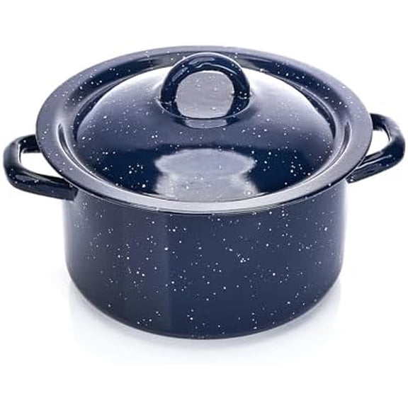 USA C20666-1062810W Speckled Enamel Stock Pot with Lid, 4 Quart, Blue