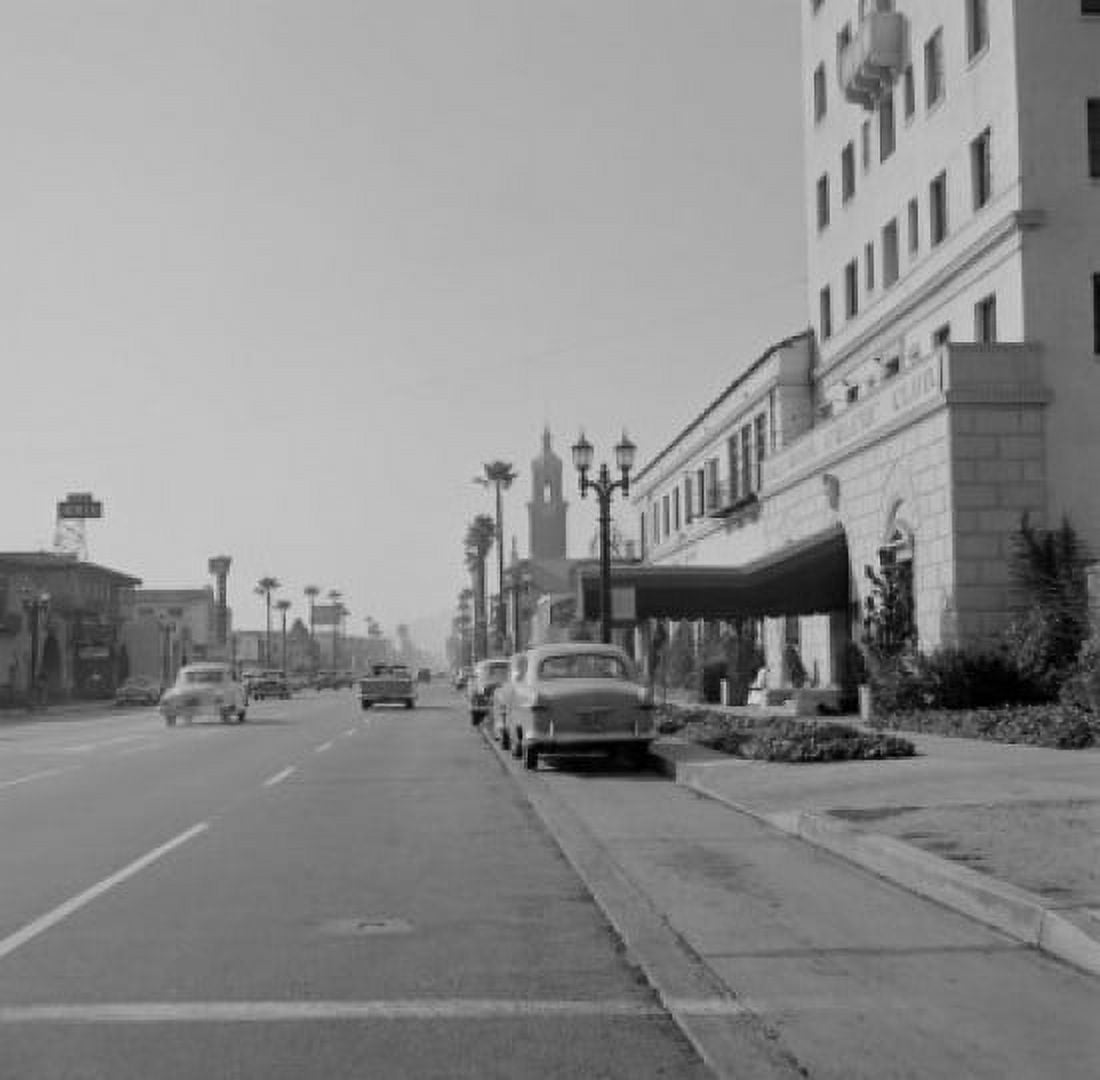 USA California Los Angeles Hollywood view of Sunset Boulevard with hotel Canvas Art - (24 x 36)