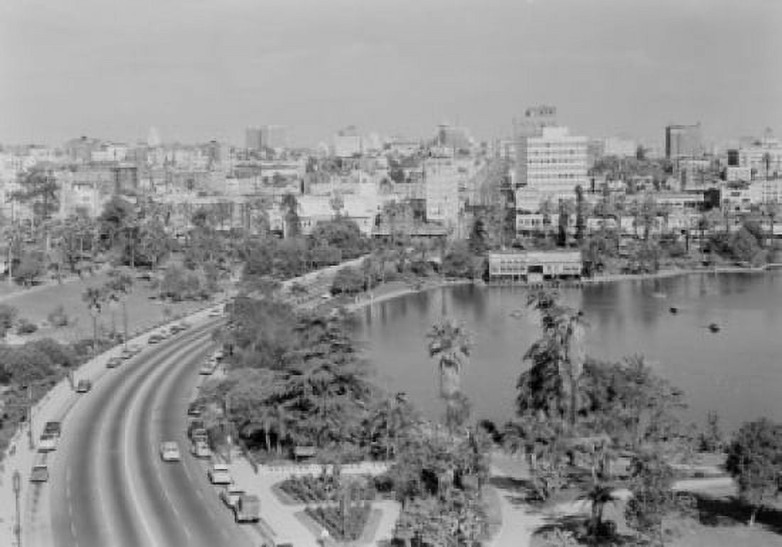 USA California Los Angeles McArthur Park Wilshire Boulevard looking toward Civic Center Canvas Art - (24 x 36)