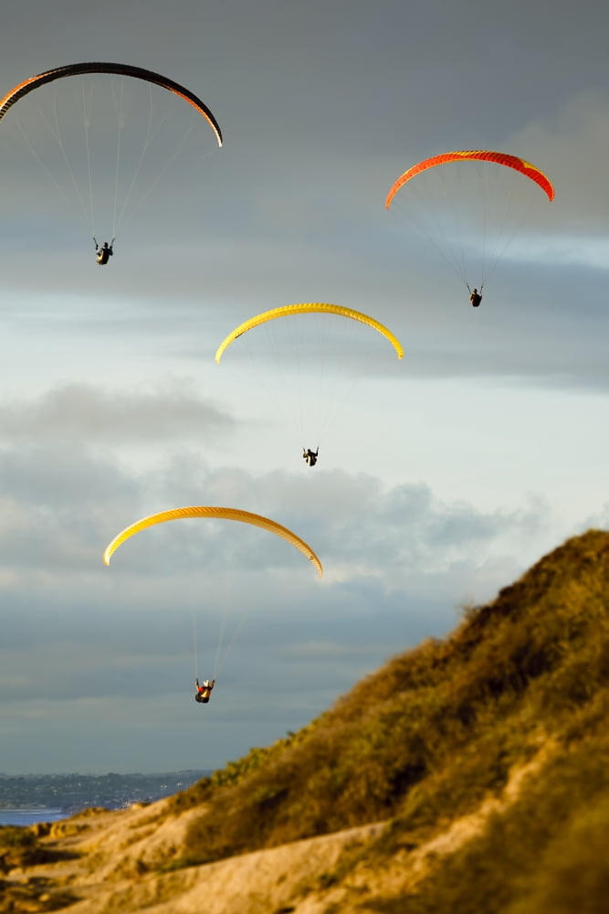 USA California Paragliders Flying Over Coast La Jolla Canvas Art - MakenaStockMedia Design Pics (22 x 34)