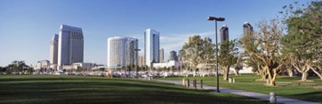 USA California San Diego Marina Park Canvas Art - Panoramic Images (18 x 6)