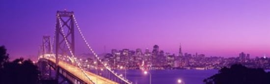 USA California San Francisco Bay Bridge night Canvas Art - Panoramic Images (36 x 12)