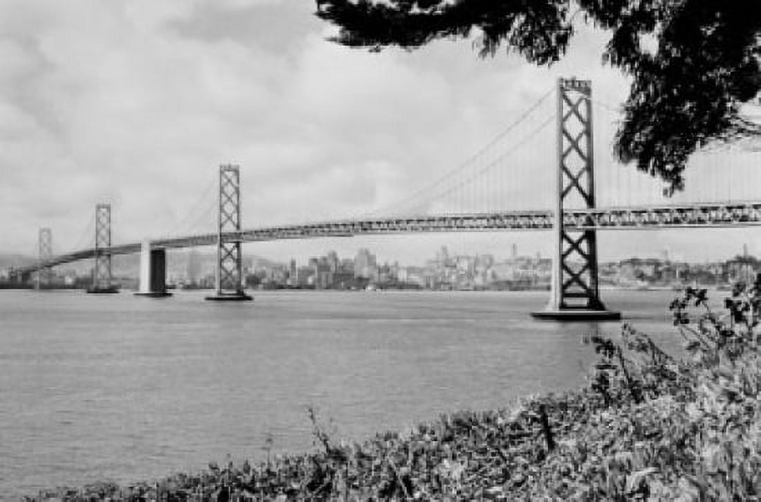 USA California San Francisco Bay Bridge with city skyline in background Canvas Art - (18 x 24)