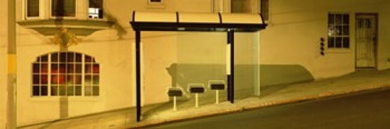 USA California San Francisco Bus stop at night Canvas Art - Panoramic Images (36 x 12)
