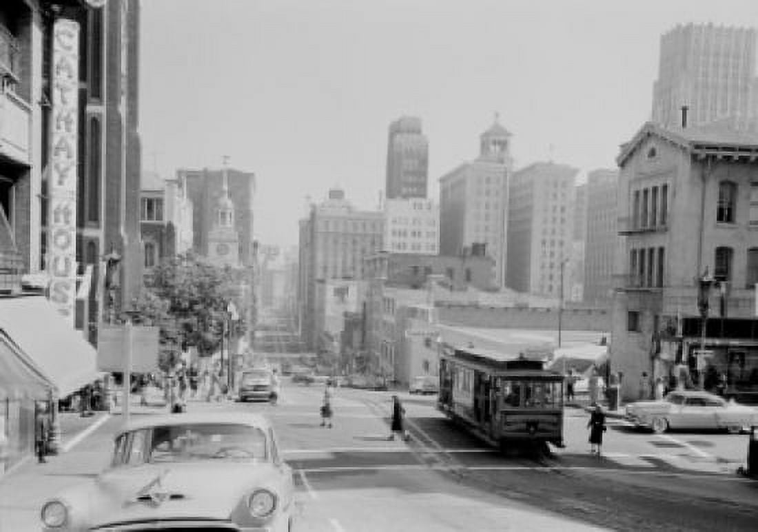 USA California San Francisco Chinatown Cable cars on California Street car in foreground is on Grant Street Canvas Art - (24 x 36)