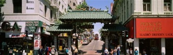 USA California San Francisco Chinatown Tourists in the market Canvas Art - Panoramic Images (36 x 12)