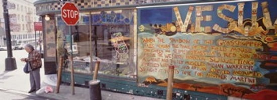 USA California San Francisco Little Italy Senior man standing outside a bar Canvas Art - Panoramic Images (36 x 13)