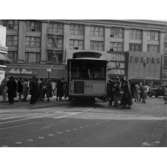 USA California San Francisco People Entering Cable Car Poster Print - 18 x 24 in.