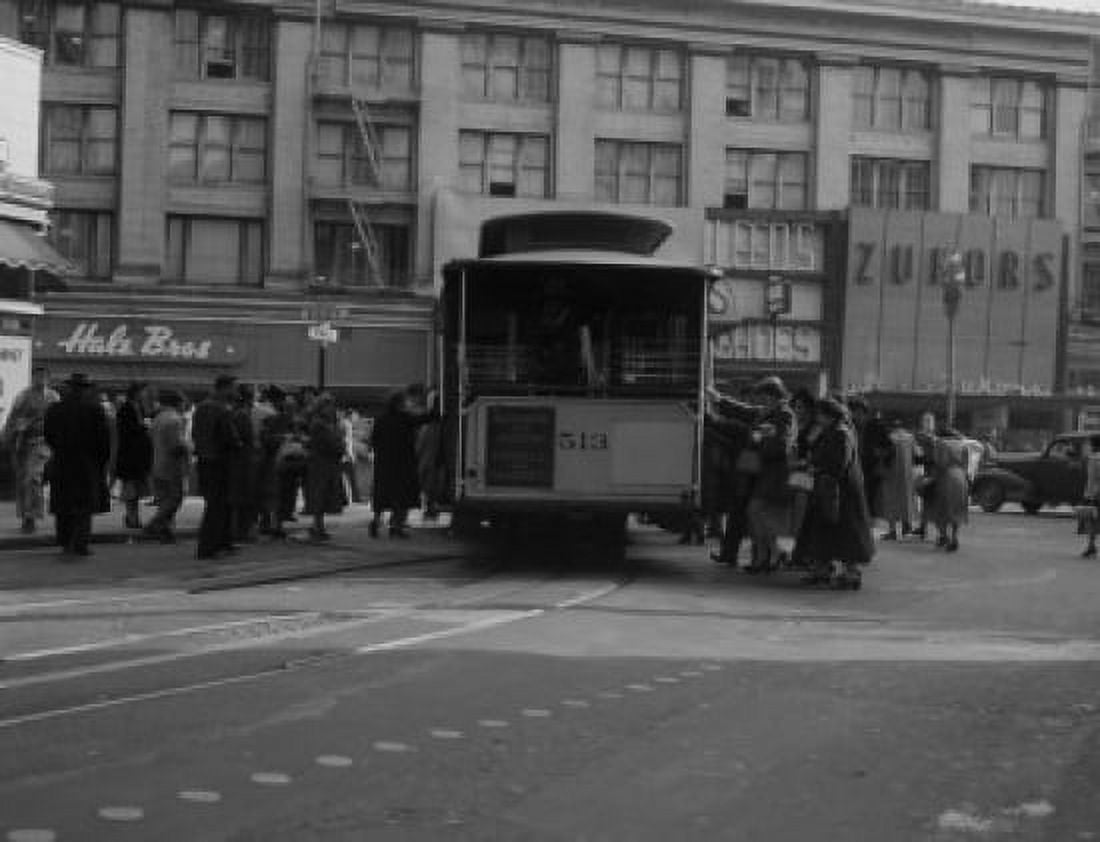 USA California San Francisco People entering cable car Canvas Art - (18 x 24)