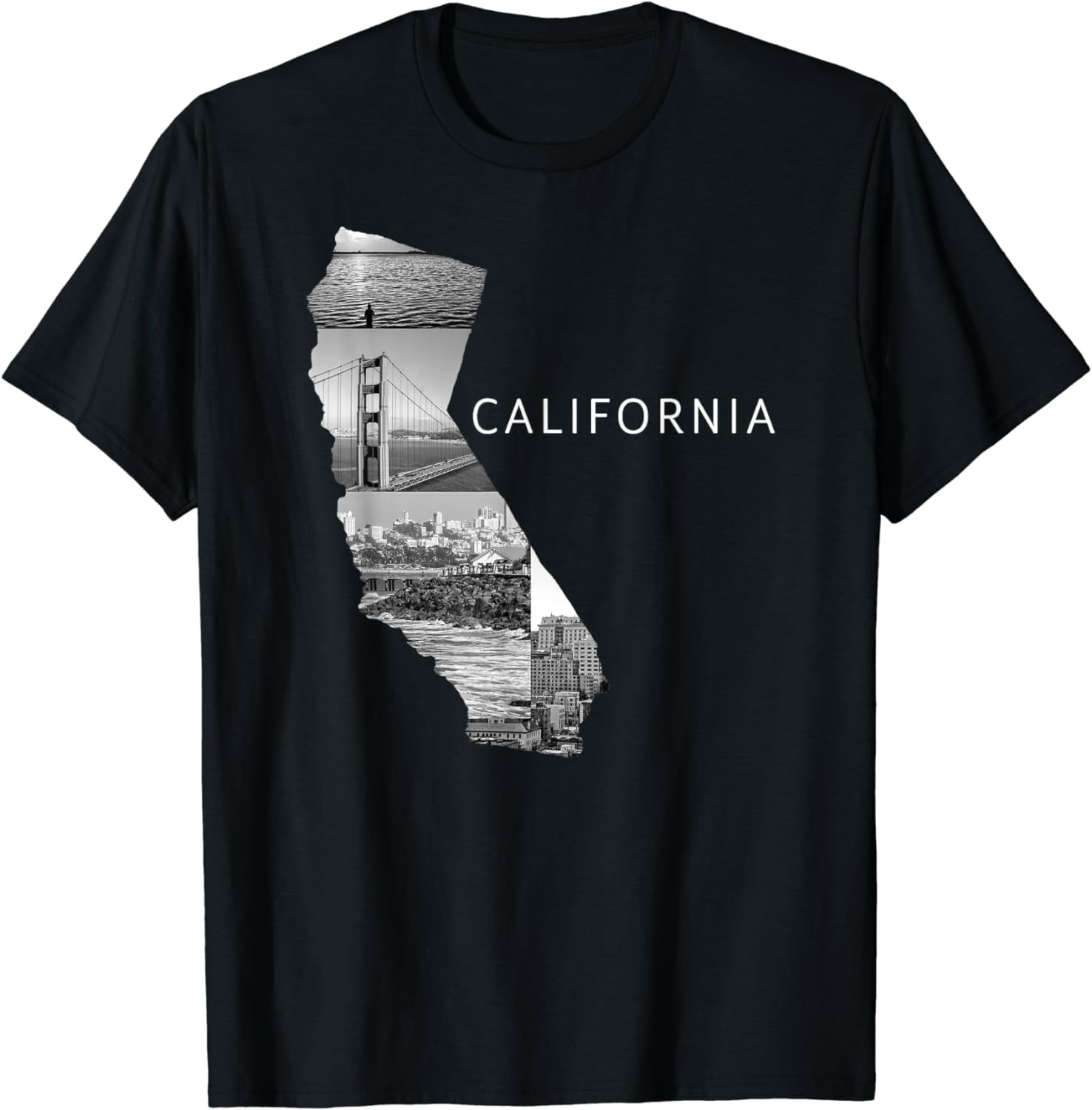 California State Map T-Shirt - Golden Gate Bridge Sea California State Map T-Shirt - Golden Gate Bridge Sea