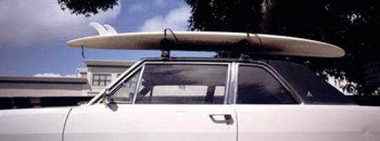 USA California Surf board on roof of car Canvas Art - Panoramic Images (36 x 13)