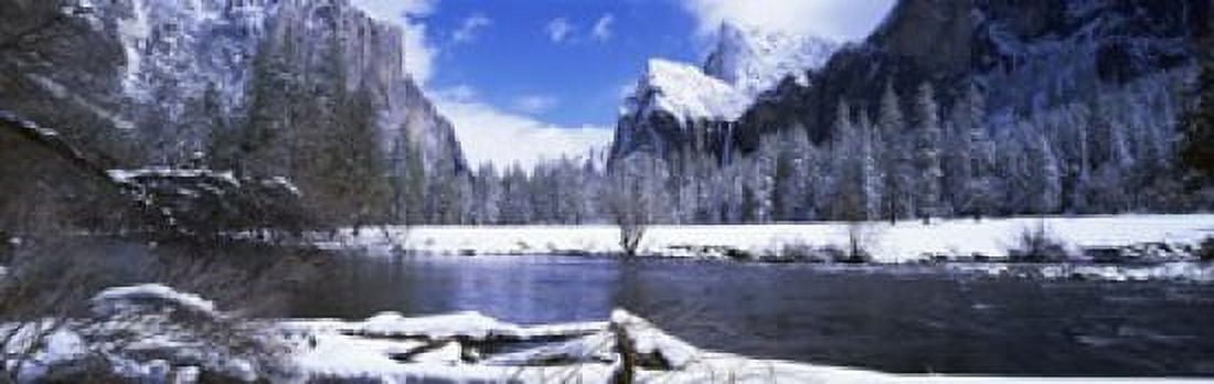 USA California Yosemite National Park Flowing river in the winter Canvas Art - Panoramic Images (18 x 6)