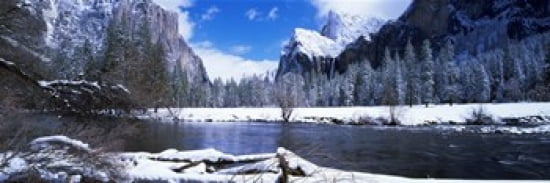 USA California Yosemite National Park Flowing river in the winter Canvas Art - Panoramic Images (36 x 12)