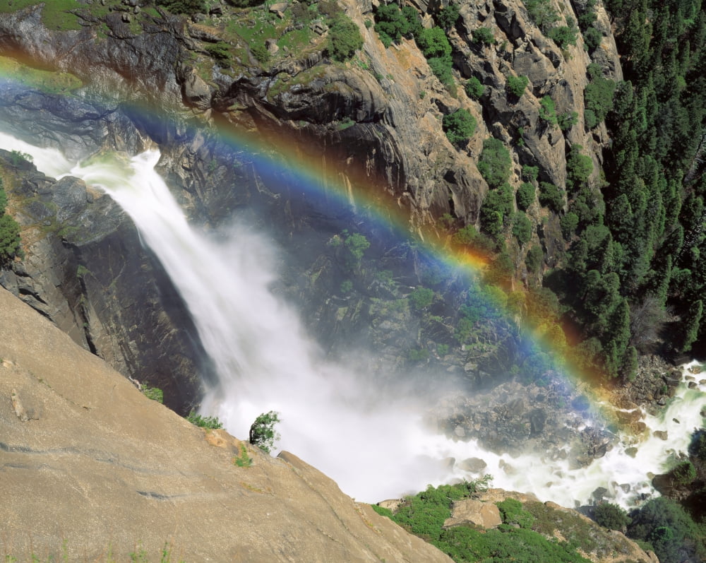 USA California Yosemite National Park Panoramic view of the waterfall from the mountain Canvas Art - Panoramic Images (12 x 36)