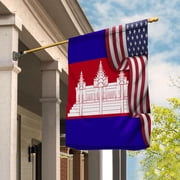 USA Cambodia Friendship Patriotic Cambodian Flag Waving House Flag, Double-Sided Outdoor Yard Decor 29.5 x 39.5 Inch