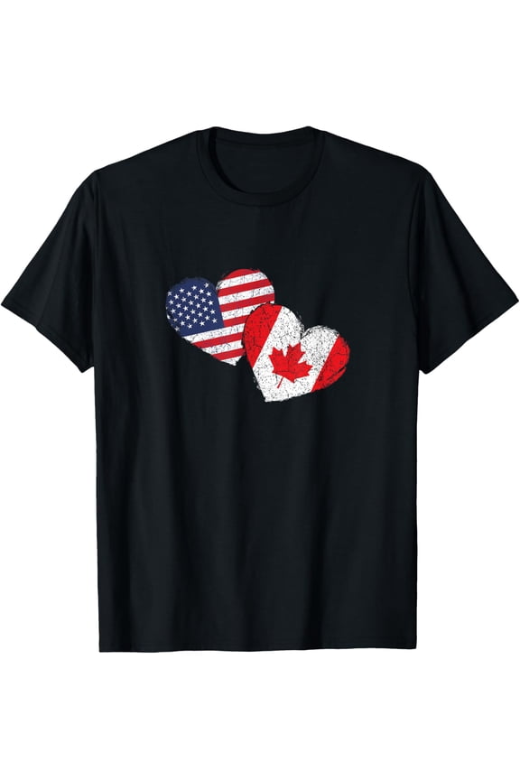 USA Canada Heart Country Flag American Canadian T-Shirt
