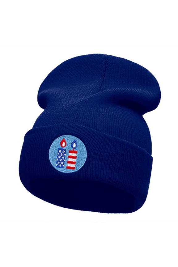 USA Candles Embroidered 12 Inch Long Knitted Beanie - Royal OSFM