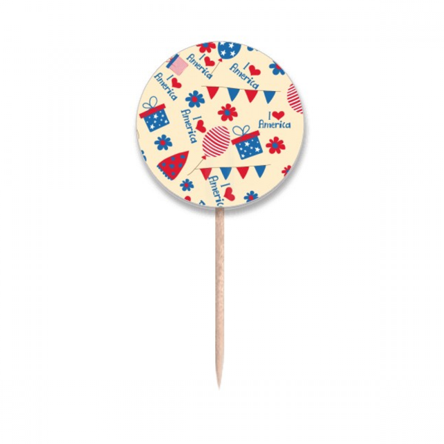 USA Candy Festival Flower Love Heart Toothpick Flags Round Labels Party