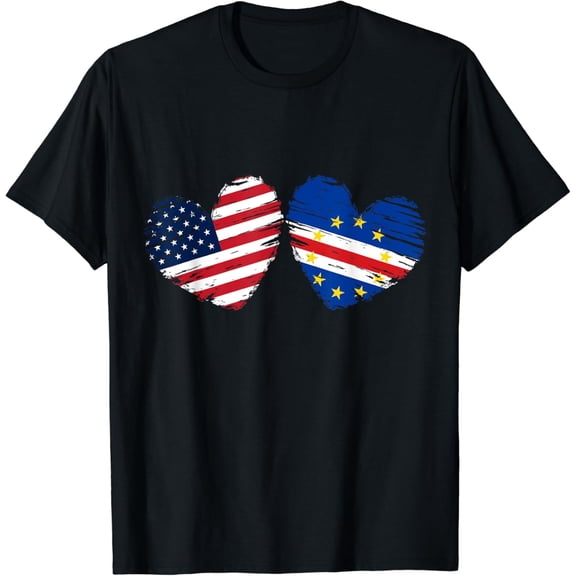 USA Cape Verde Flag Valentines Day Cape Verdean American T-Shirt