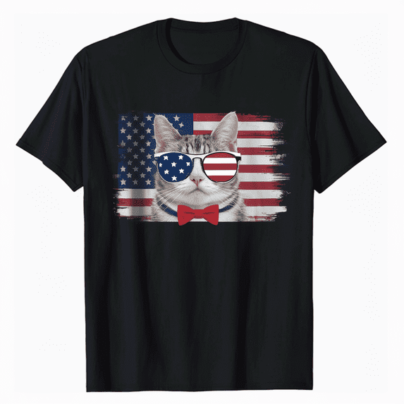 USA Cat Lover Tshirt American Flag Kitten Graphic Tee