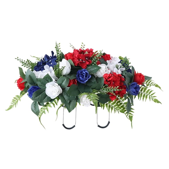 USA Celebration Simulation Flower Decoration 29.5x19.7 Inch Elegant Silk Red White Blue Patriotic for Cemetery Memorials Realistic Floral Decoration