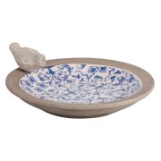USA Ceramic Birdbath-Blue/White