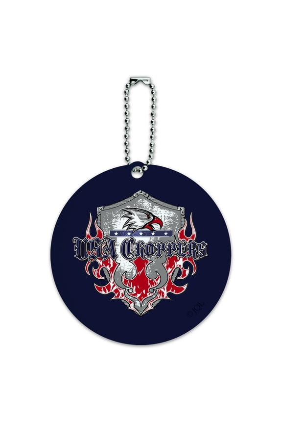 USA Choppers Shield Flames Eagle American Motorcycle Biker Round Luggage ID Tag Card Suitcase Carry-On