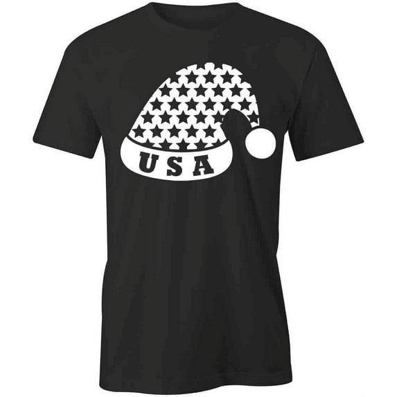 USA Christmas Hat T-Shirt | Patriotic American Black Tee Gift