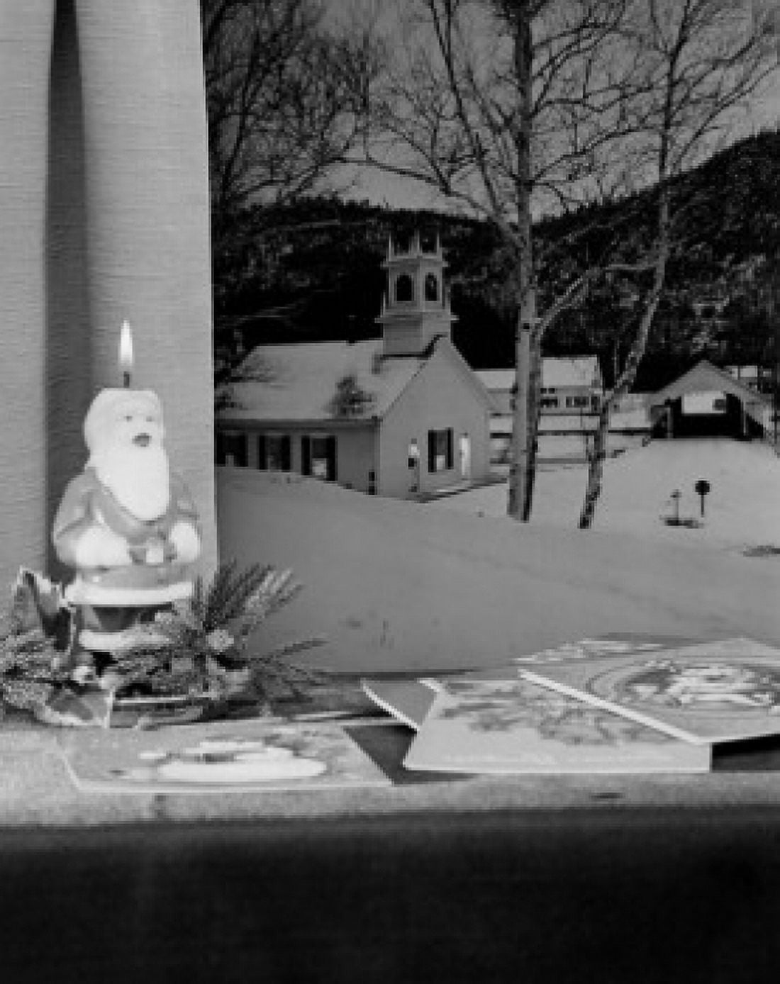 USA Christmas window scene with Santa Claus candle Canvas Art - (24 x 36)