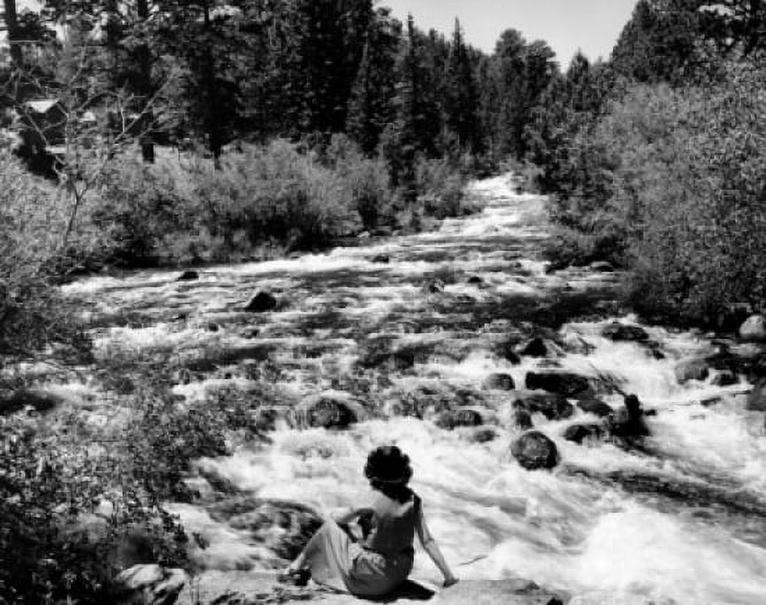 USA Color Image Colour Image Photographyado woman sitting by Big Thompson River Canvas Art - (24 x 36)