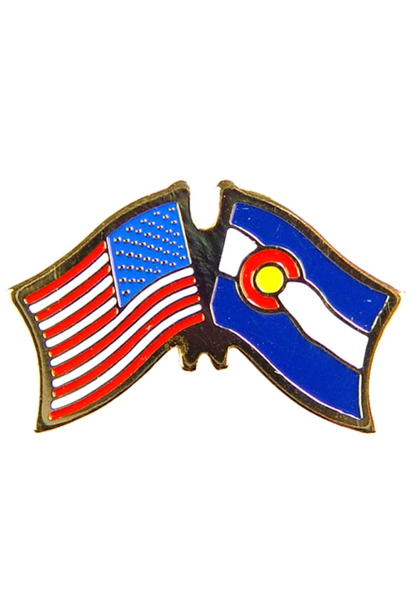 USA & Colorado Cross Flags - Officially Licensed Original Artwork, Enamel Lapel Pin - 1.125"