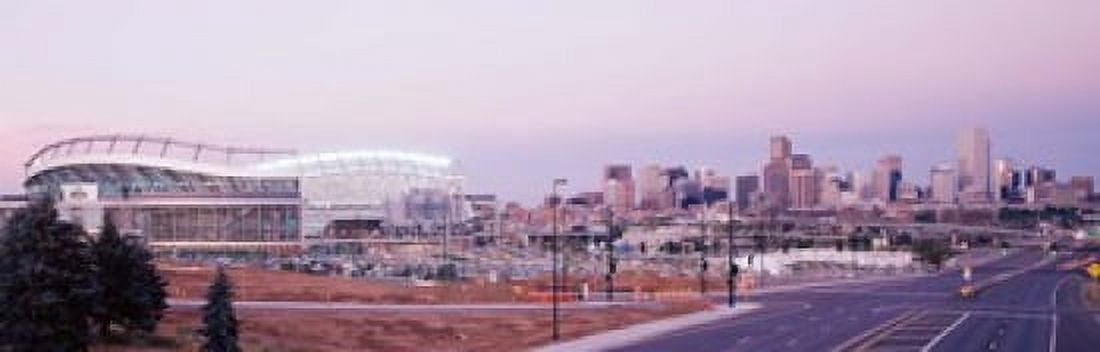 USA Colorado Denver Invesco Stadium Skyline at dusk Canvas Art - Panoramic Images (18 x 6)