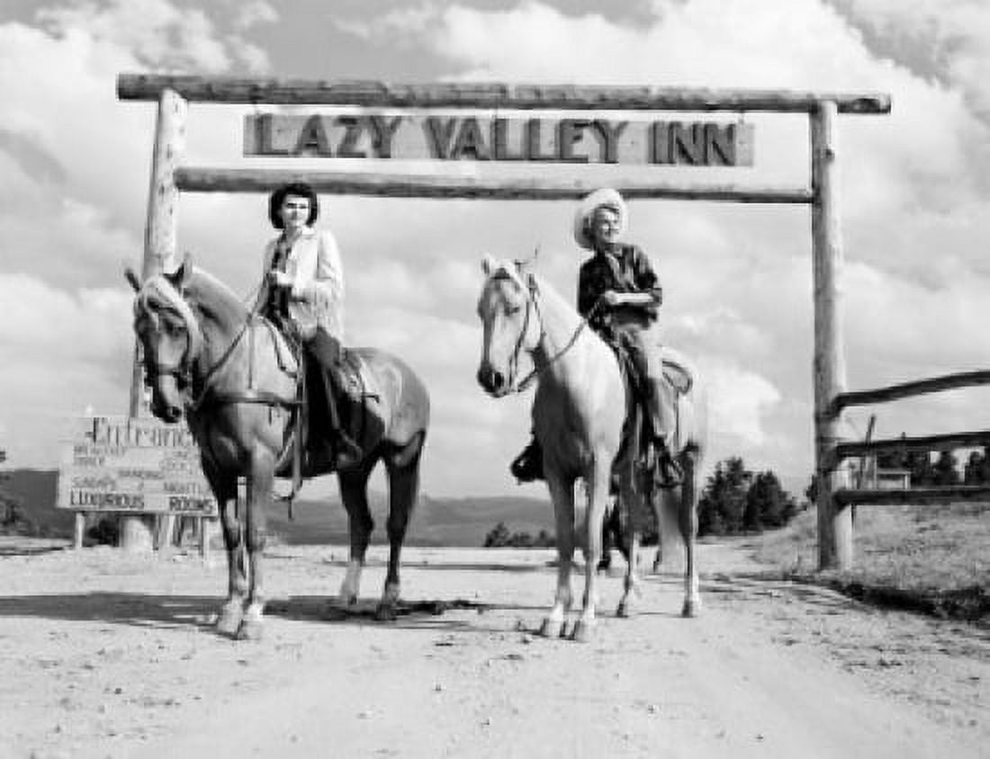 USA Colorado Evergreen Dude Ranch Lazy Valley Inn Girls riding horse Canvas Art - (18 x 24)