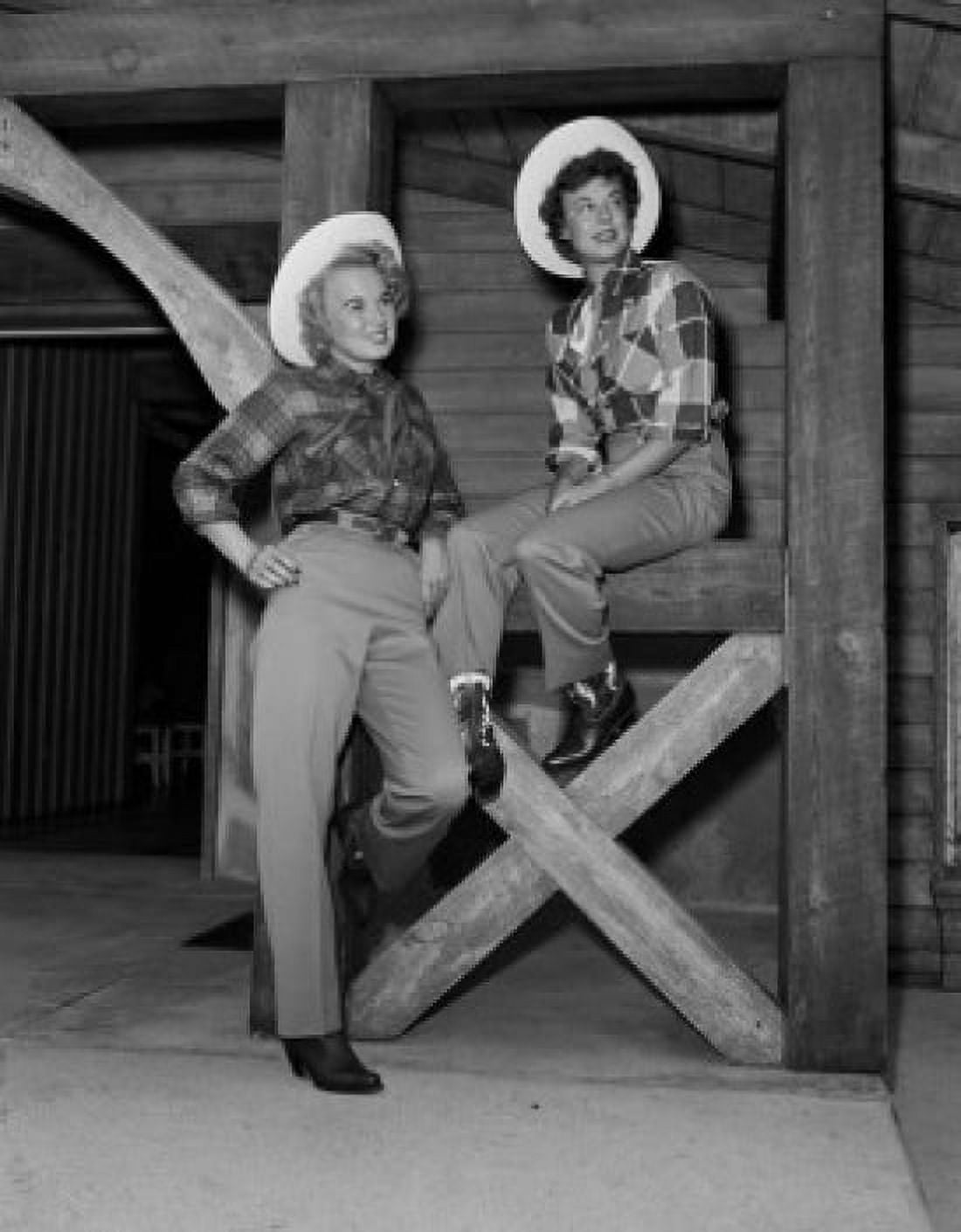 USA Colorado Evergreen Dude Ranch Lazy Valley Inn Two cowgirls on porch Canvas Art - (18 x 24)