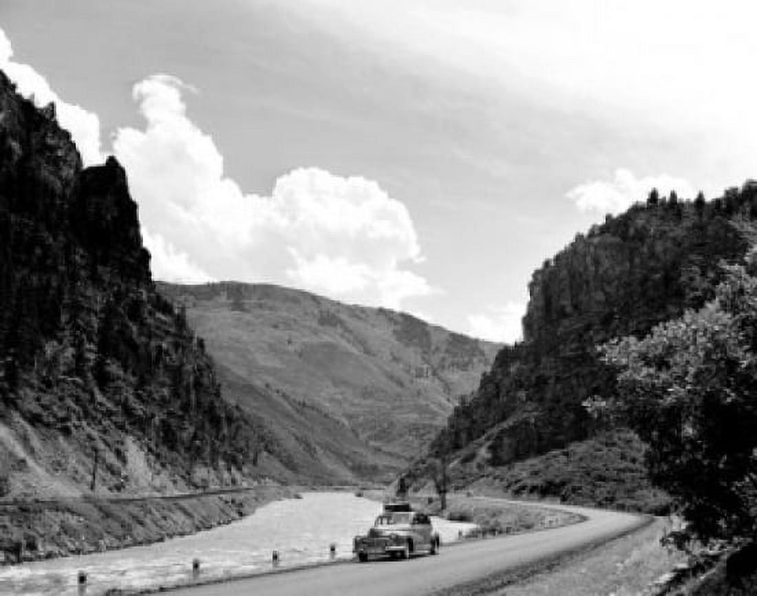 USA Colorado Highway 24 Glenwood Canyon with Colorado River Car driving on road Canvas Art - (24 x 36)