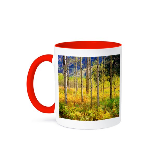 3dRose, USA, Colorado, Rocky Mountains, Aspen Trees in Autumn in the Rockies., 11oz Two-Tone Red Mug