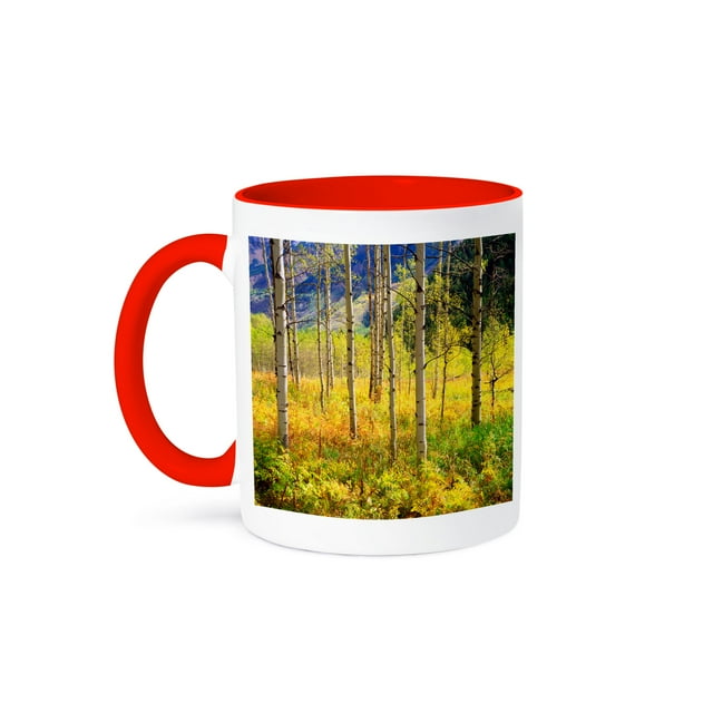 3dRose, USA, Colorado, Rocky Mountains, Aspen Trees in Autumn in the Rockies., 11oz Two-Tone Red Mug
