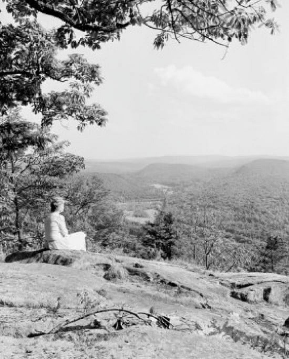 USA Connecticut Farmington Valley woman sitting on rock and looking at view Canvas Art - (18 x 24)