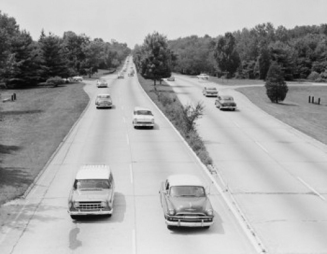 USA Connecticut New Canaan Traffic on Merritt Parkway Canvas Art - (18 x 24)