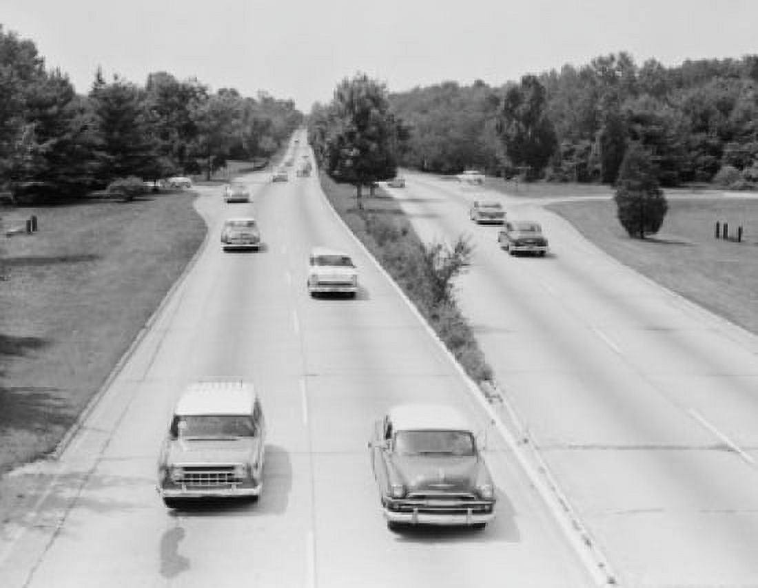 USA Connecticut New Canaan Traffic on Merritt Parkway Canvas Art - (24 x 36)