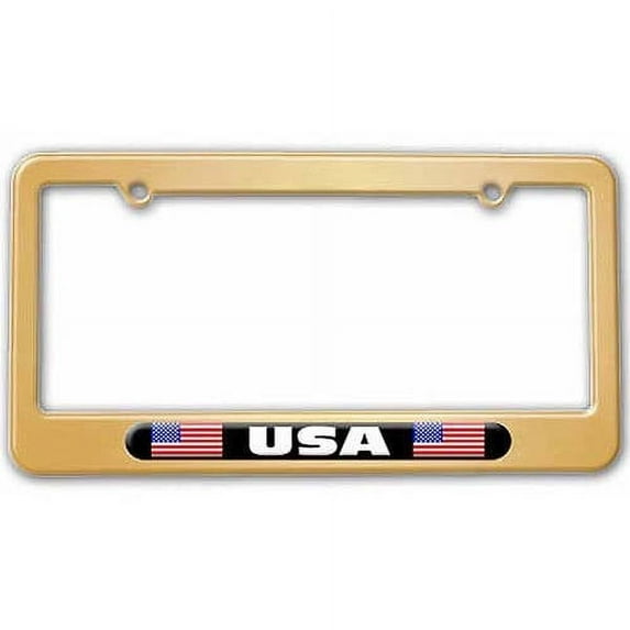 USA Country Flag, Black Double License Plate Tag Frame, Multiple Colors