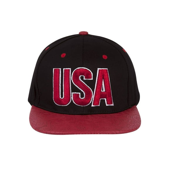 USA Country Snapback w/ Floral Flat Bill - Black/Red