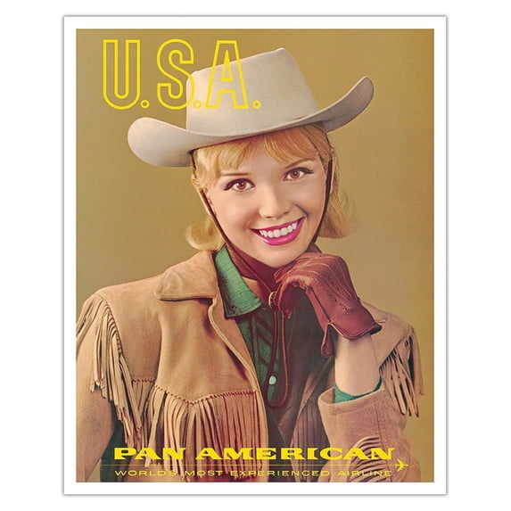 USA - Cowgirl Women of the World - Pan American World Airways - Vintage Travel Poster c.1970s - Fine Art Matte Paper Print (Unframed) 16x20in