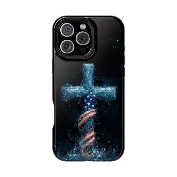 USA Cross Frost Ice Patriotic Artwork Protective Phone Case with iPhone 11 to 17 Pro Max