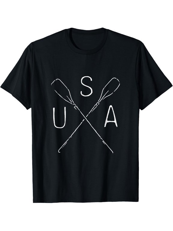 USA Crossed Oars Rowing Team Line Art Logo T-Shirt men and women can wear, black, white, gifts